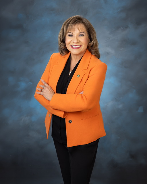 Mayor Carmen Montano portrait on orange